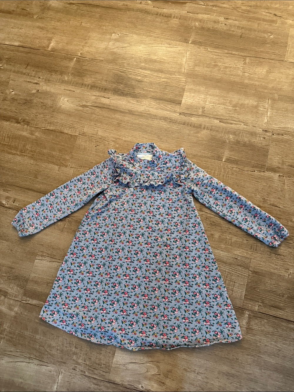 Mini Boden Light Blue Floral Ruffle-Trim Dress